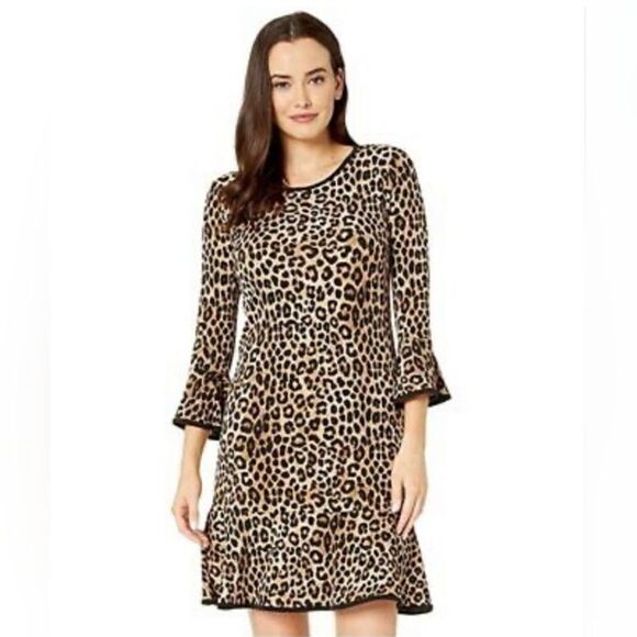 MICHAEL KORS Cheetah Bell Sleeves Flounce Dress - Size Small - Picture 1 of 10